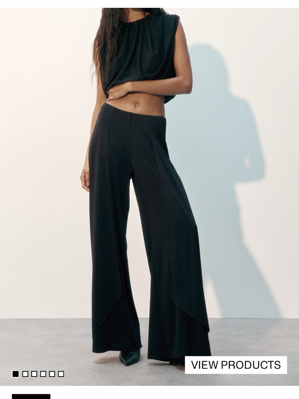 Black Wide-Leg Draped Pants - Women